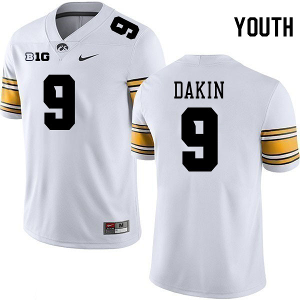 Youth #9 Rhys Dakin Iowa Hawkeyes College Football Jerseys Stitched-White